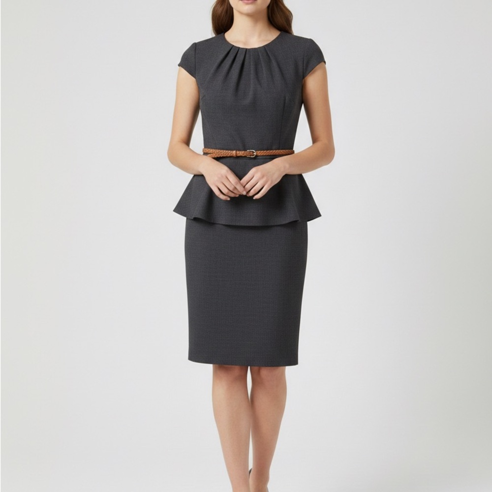 Navy Connected Apparel Dress with Tan Belt